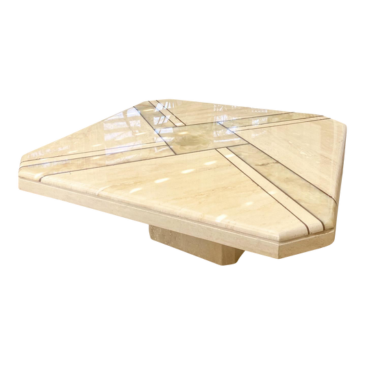 1980s Italian Travertine and Onyx Coffee Table