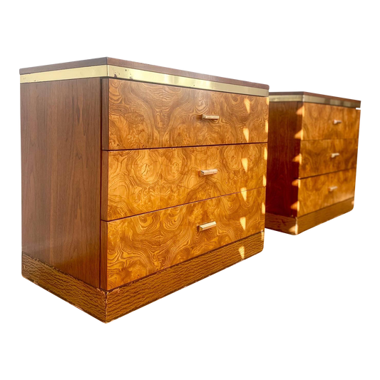 1960s Mid Century Modern Burlwood Nightstands - a Pair