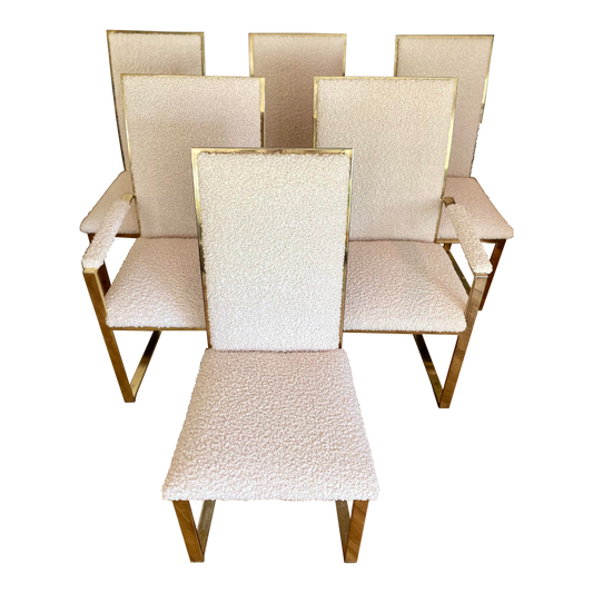 1970s Vintage Italian Pencil Reed and Bouclé Dining Chairs - Set of 6