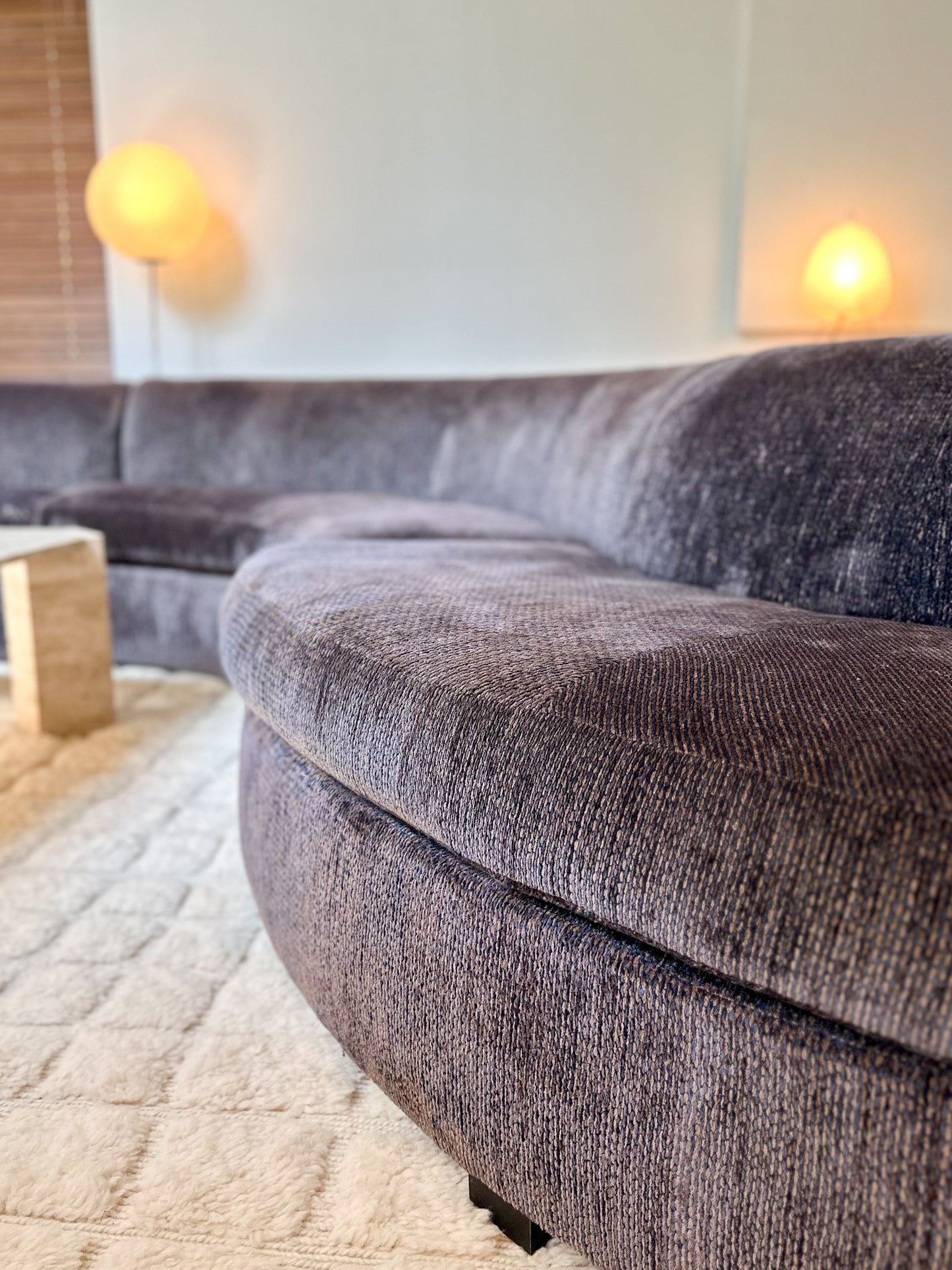 1980’s 3 Piece Serpentine Sectional in Original Indigo-Purple Chenille