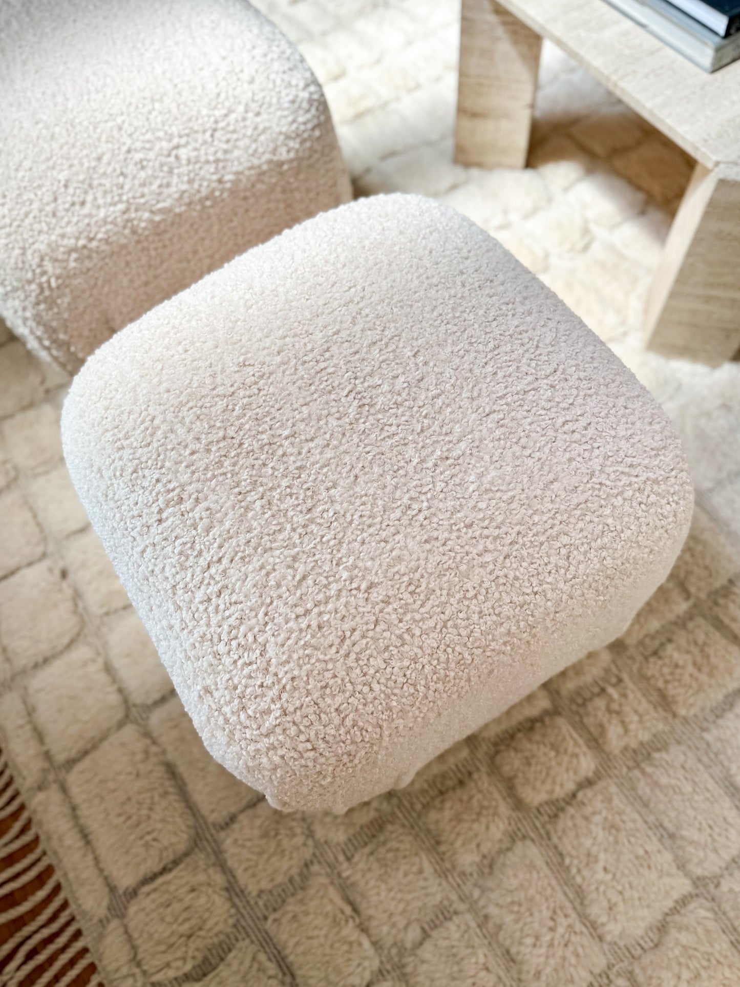 1980s Pouf Ottomans in Fresh Ivory Bouclé - A Pair