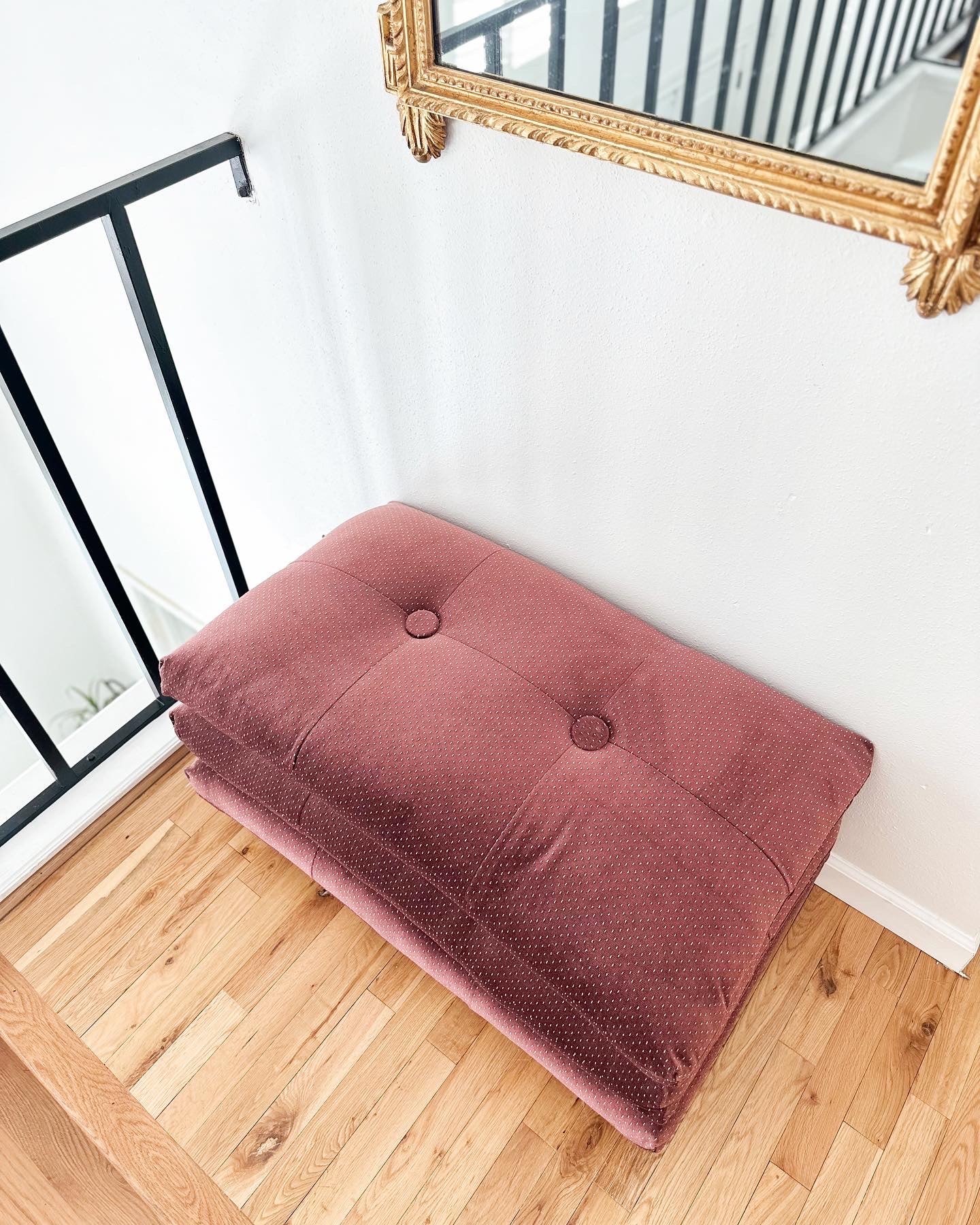 1980s Plum Velvet Stacked Ottoman on Brass Castors