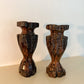 Vintage Chrysanthemum Live Edge Wood Candle Holders - a Pair