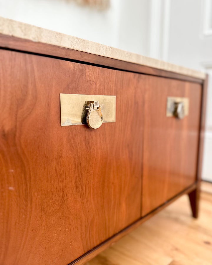 1960s MCM Travertine Top Storage Cabinet