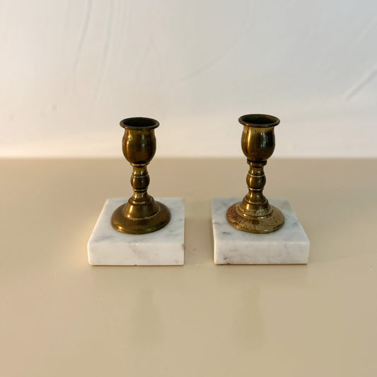 Brass and Marble Candle Holder Pair