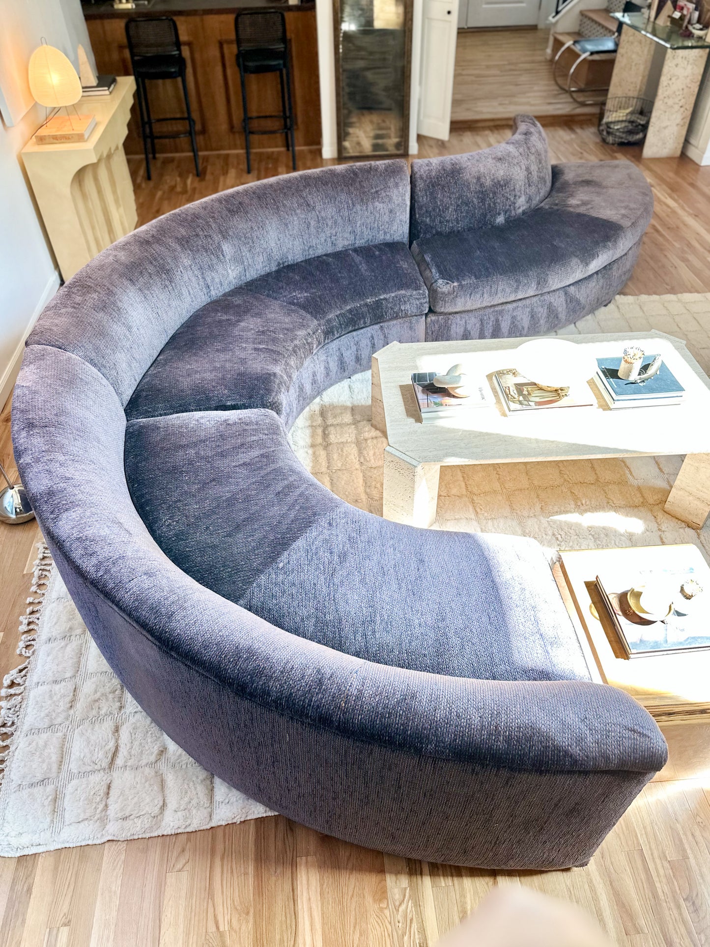 1980’s 3 Piece Serpentine Sectional in Original Indigo-Purple Chenille