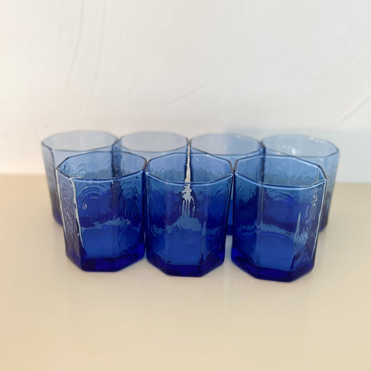 Cobalt Rippled Glass Tumblers - Set of 7