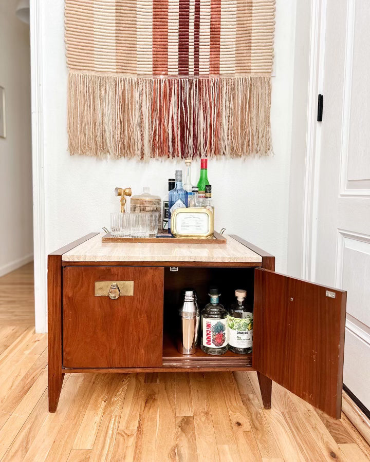 1960s MCM Travertine Top Storage Cabinet