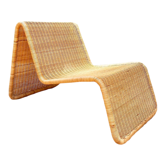 1980s Vintage Sculptural Wicker Chaise After Tito Agnoli