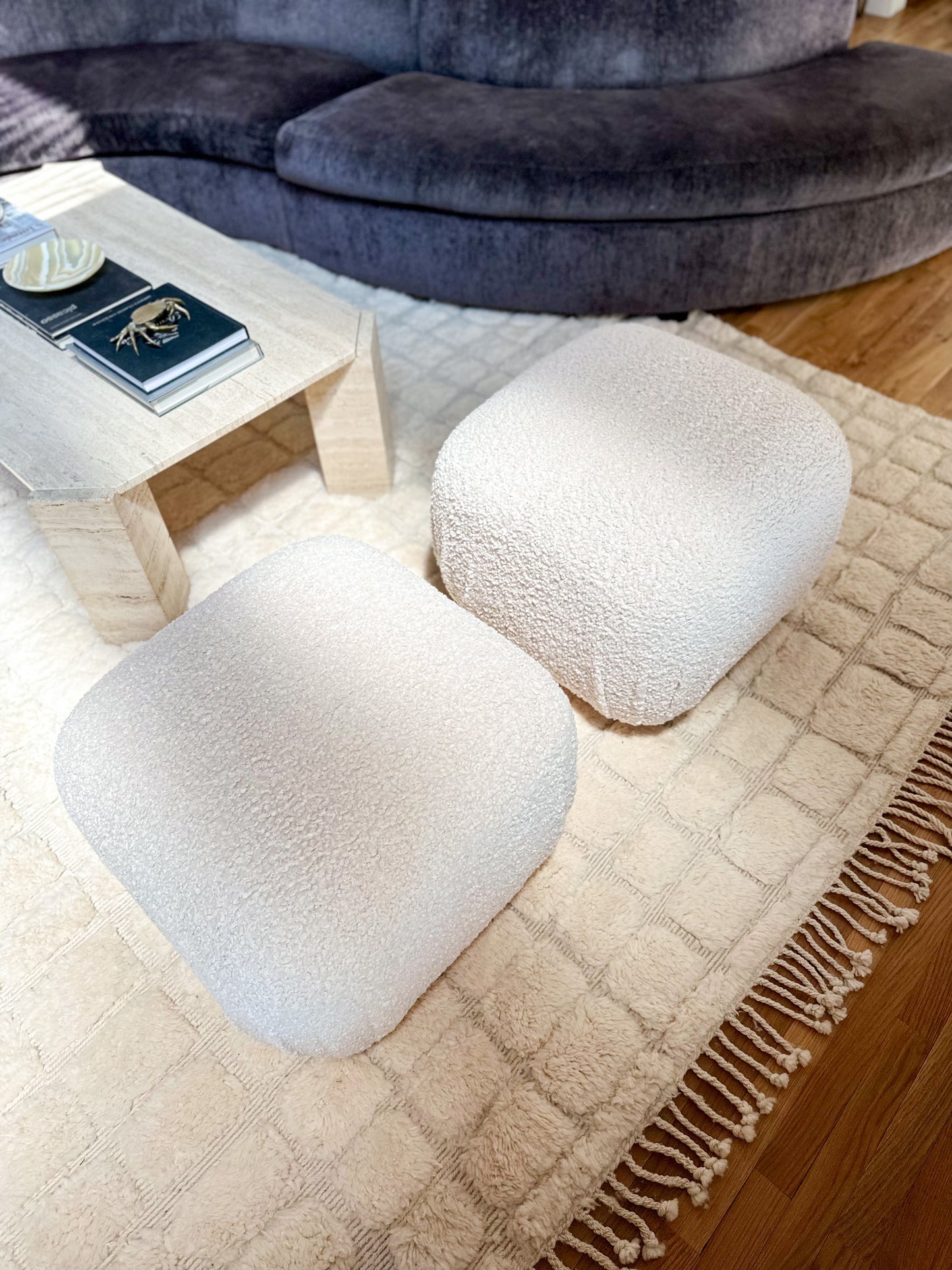 1980s Pouf Ottomans in Fresh Ivory Bouclé - A Pair