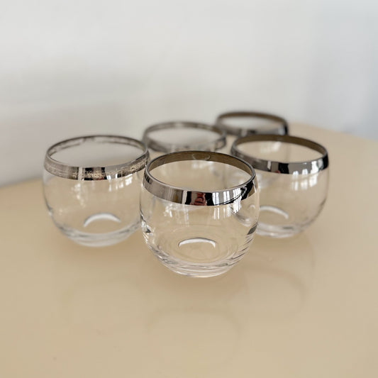 Midcentury Modern Silver Rimmed Whiskey Glasses - Set of 5