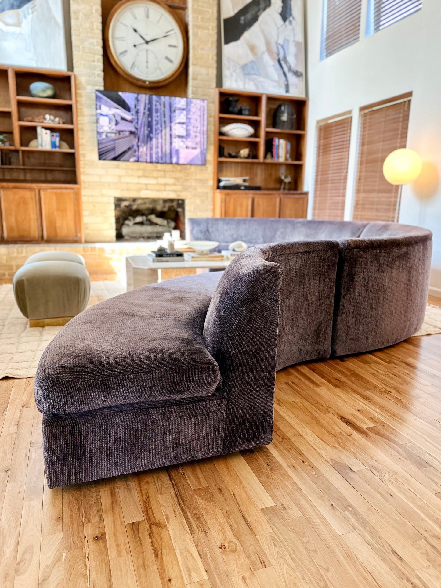 1980’s 3 Piece Serpentine Sectional in Original Indigo-Purple Chenille