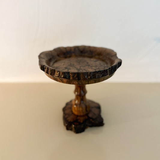 Vintage Chrysanthemum Wood Pedestal Bowl