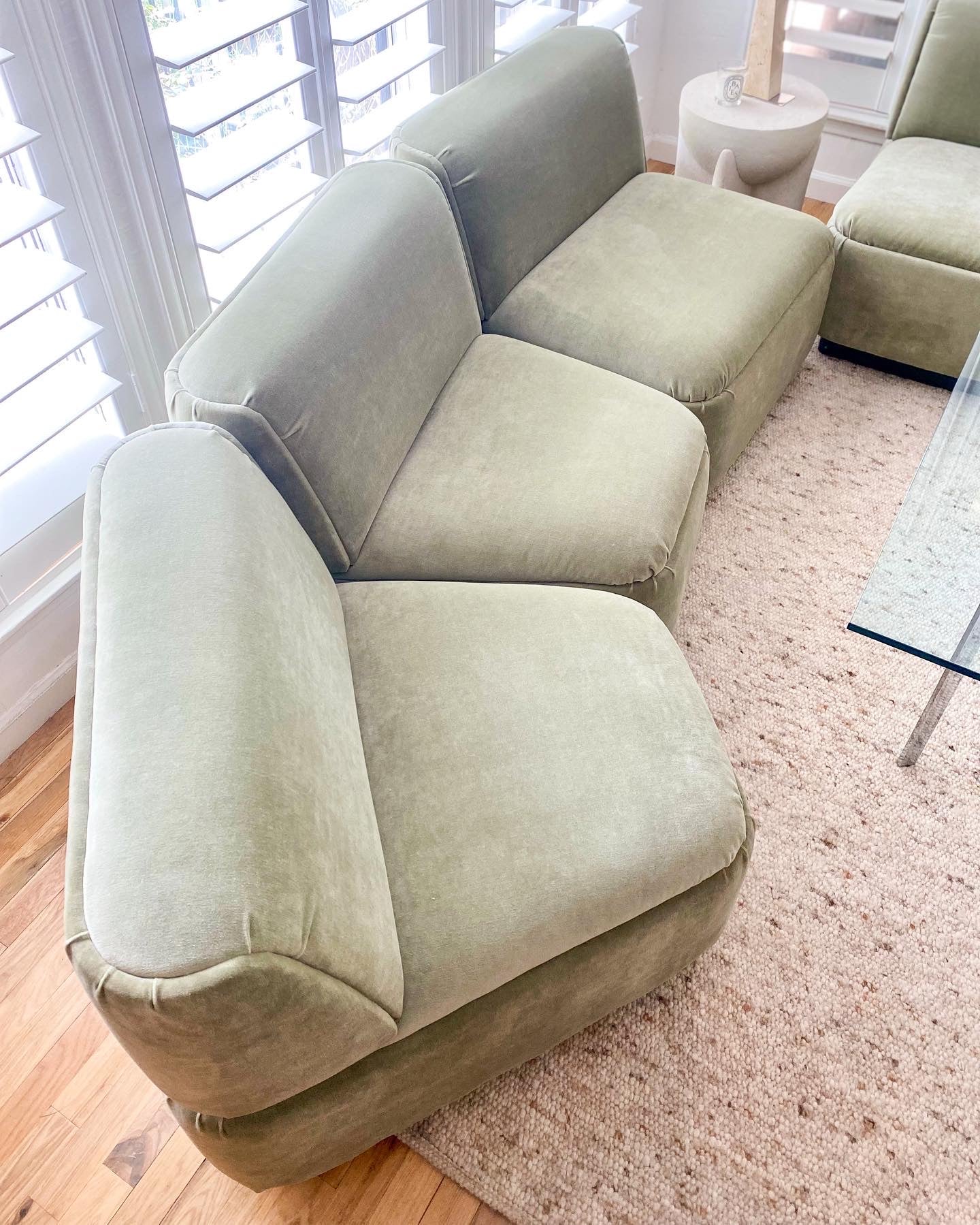 1980s Vintage 5-Piece Modular Thonet Sectional in Sage Velvet With Chrome Detail