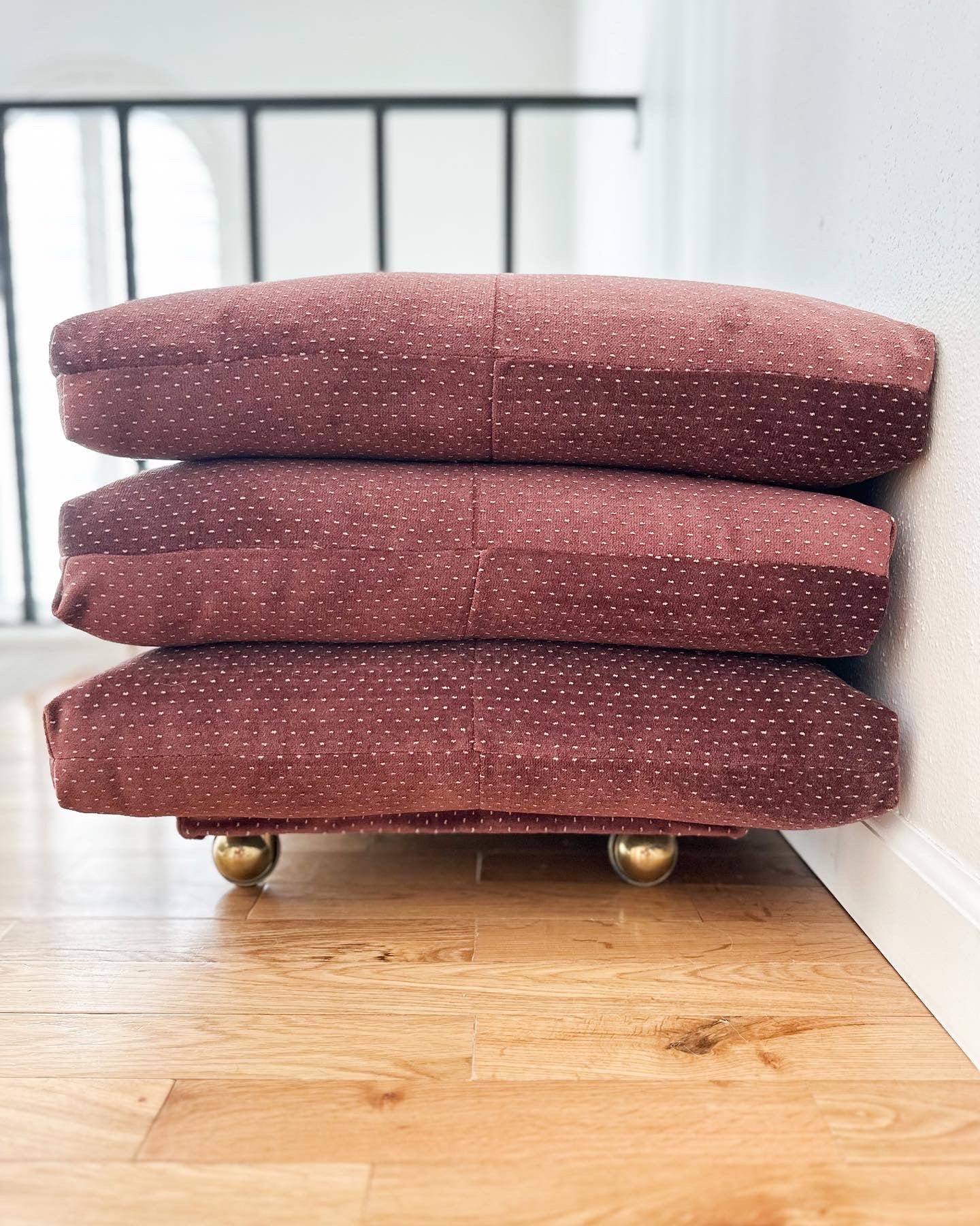 1980s Plum Velvet Stacked Ottoman on Brass Castors