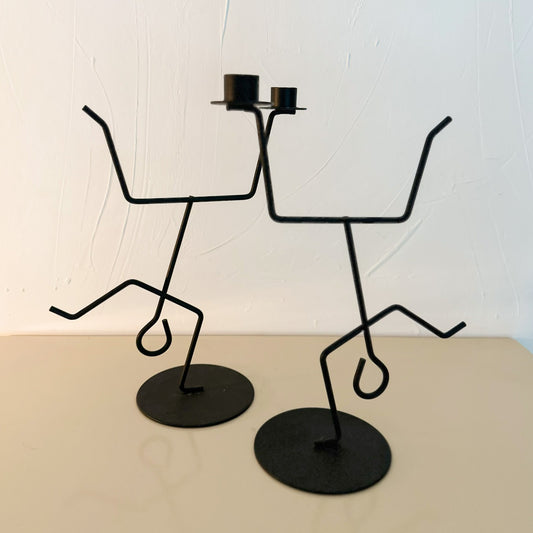 1990s Memphis Postmodern Metal Dancing Figure Candle Holders