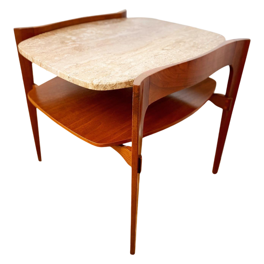 1950s Bertha Schaefer for Singer & Sons Walnut and Travertine Sculptural Side Table