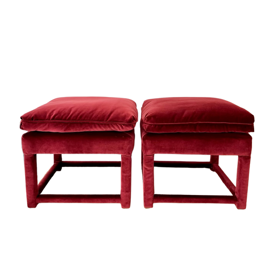 Plush Burgundy Velvet Parsons-Style Ottomans - a pair