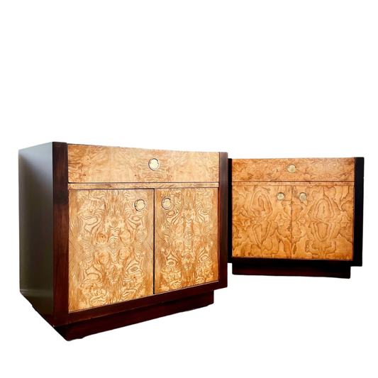 1970's Century Furniture Burlwood Nightstands - A Pair