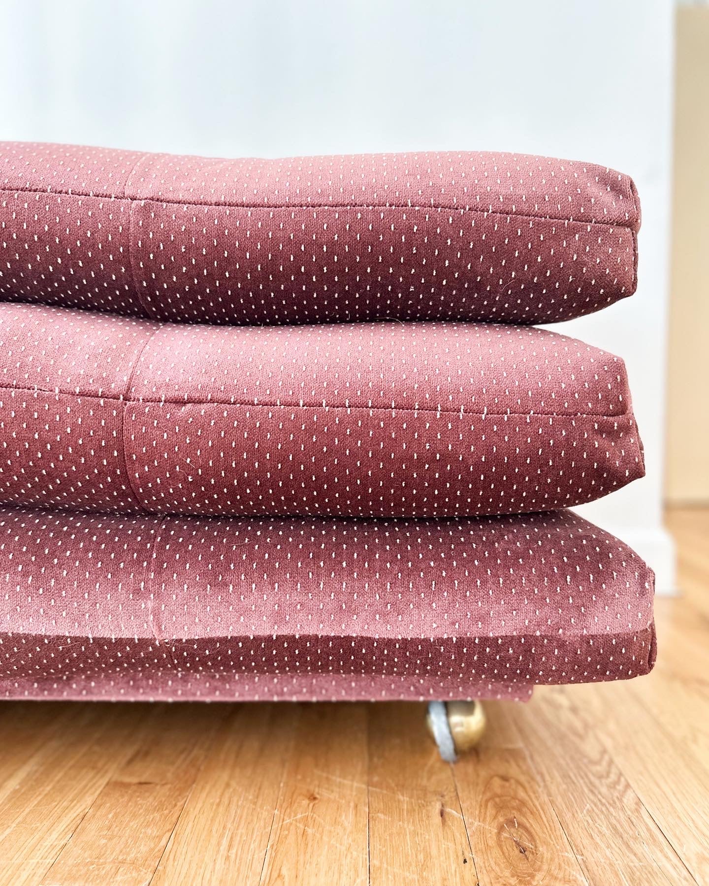 1980s Plum Velvet Stacked Ottoman on Brass Castors