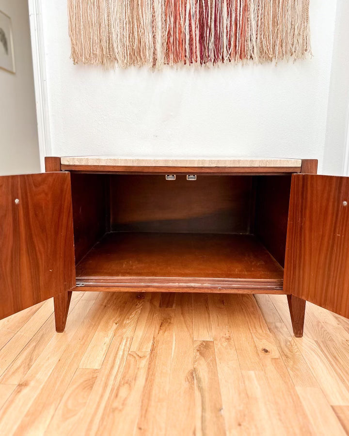 1960s MCM Travertine Top Storage Cabinet