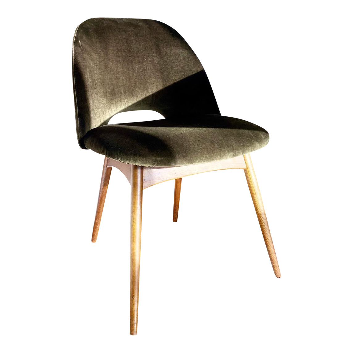 1960s Vintage Adrian Pearsall 1404-C Dining Chair in Olive-Green Velvet