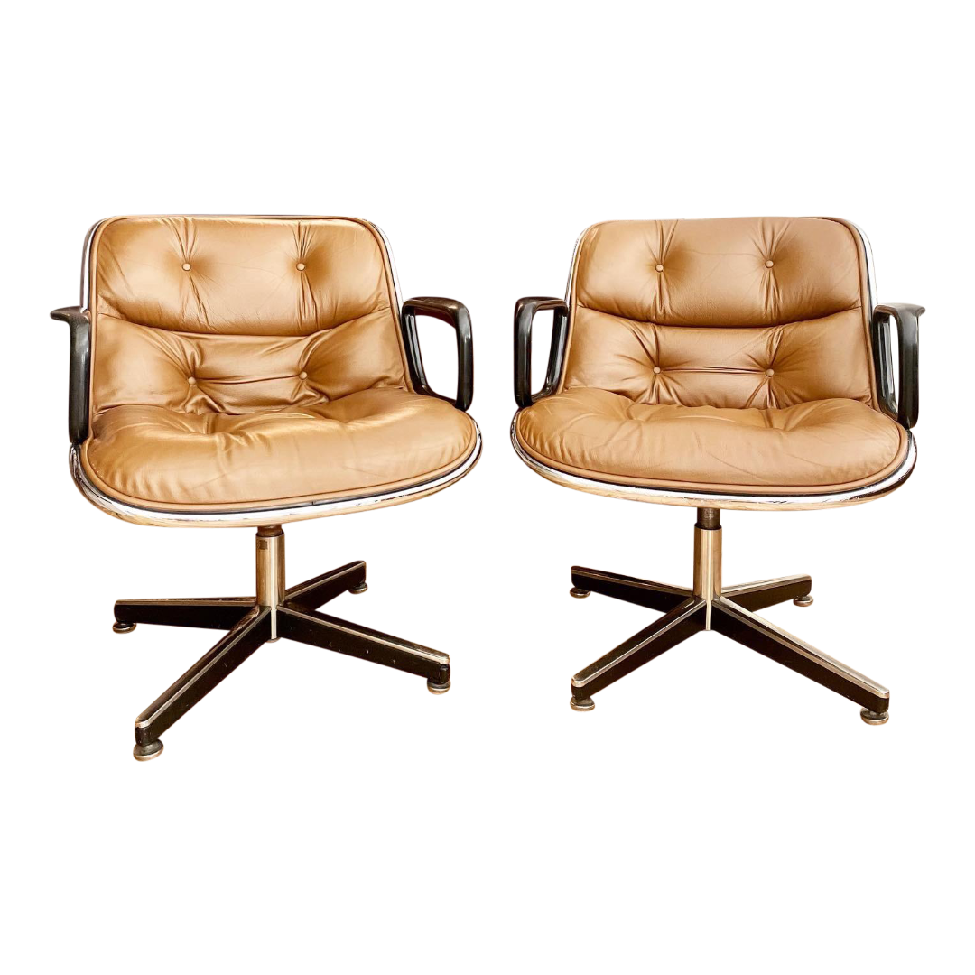 1970s Cognac Leather Charles Pollock for Knoll Executive Chair