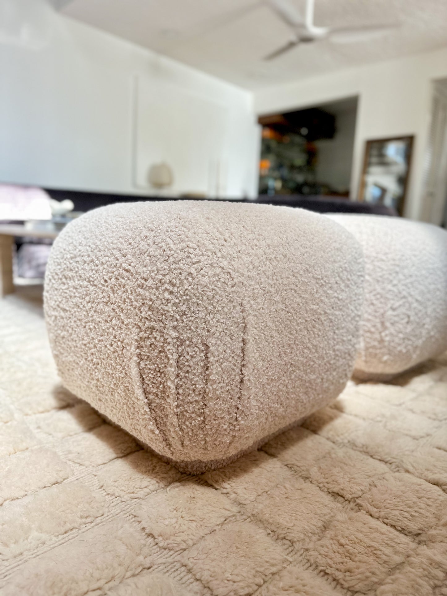 1980s Pouf Ottomans in Fresh Ivory Bouclé - A Pair