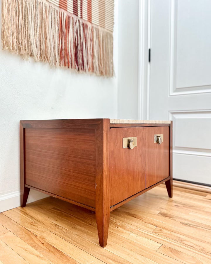 1960s MCM Travertine Top Storage Cabinet