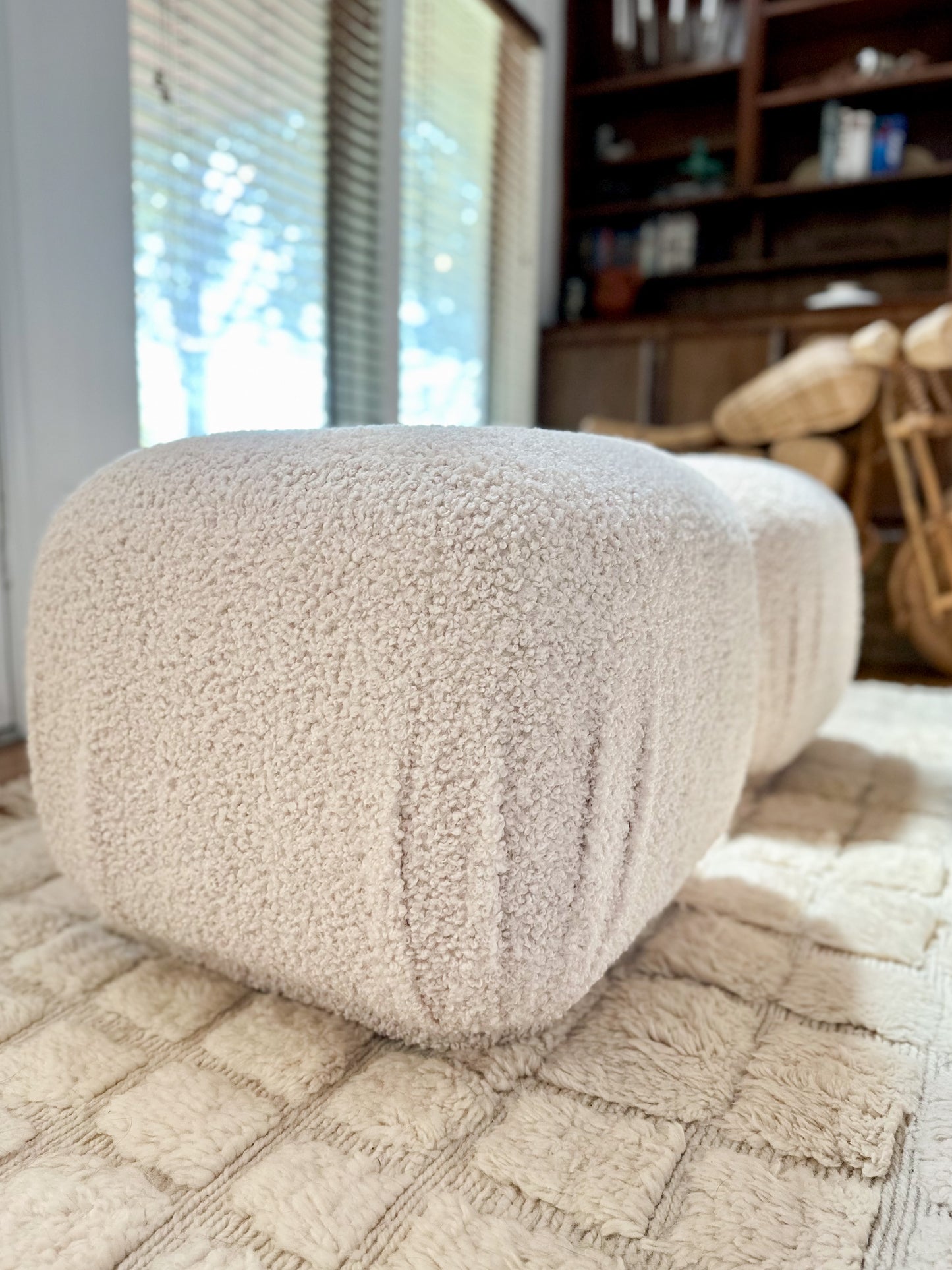 1980s Pouf Ottomans in Fresh Ivory Bouclé - A Pair