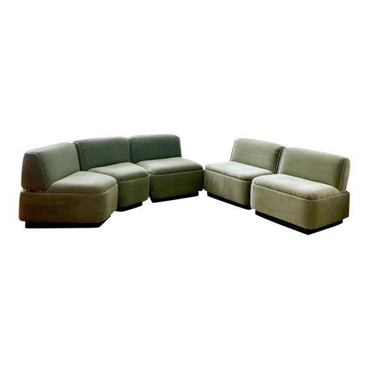 1980s Vintage 5-Piece Modular Thonet Sectional in Sage Velvet With Chrome Detail