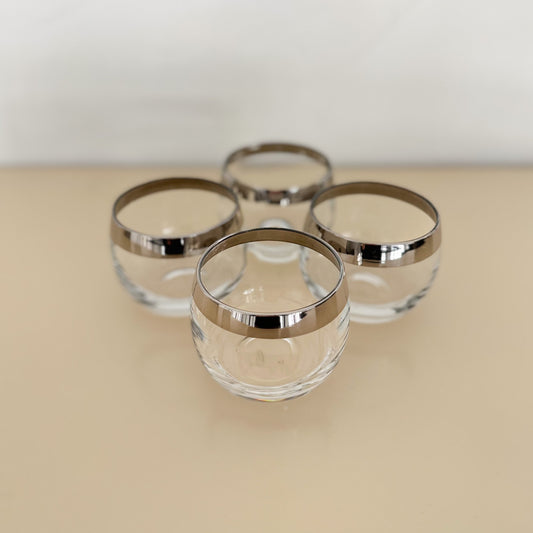 Midcentury Modern Silver Rimmed Cordial Glasses - Set of 4
