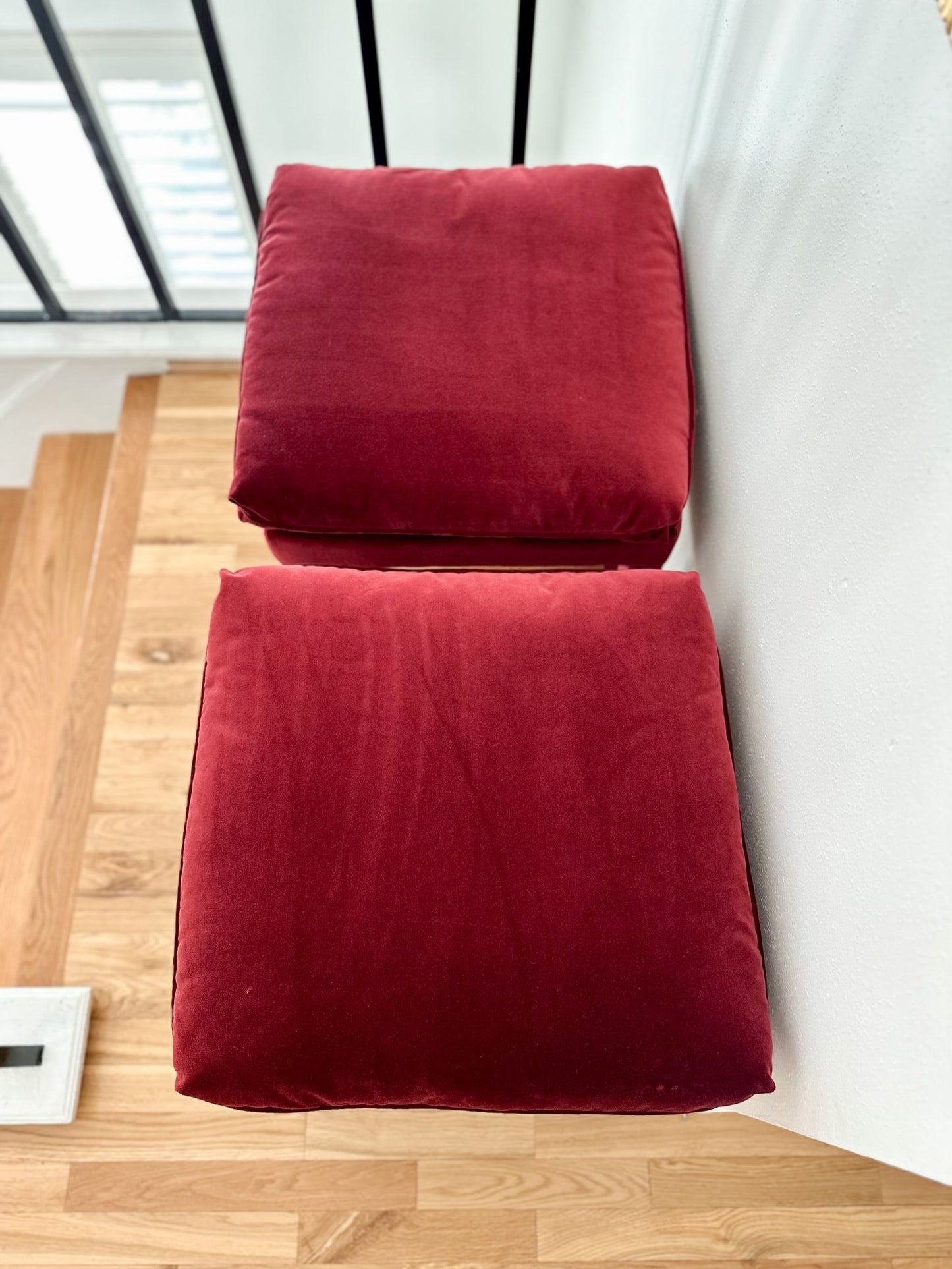 Plush Burgundy Velvet Parsons-Style Ottomans - a pair