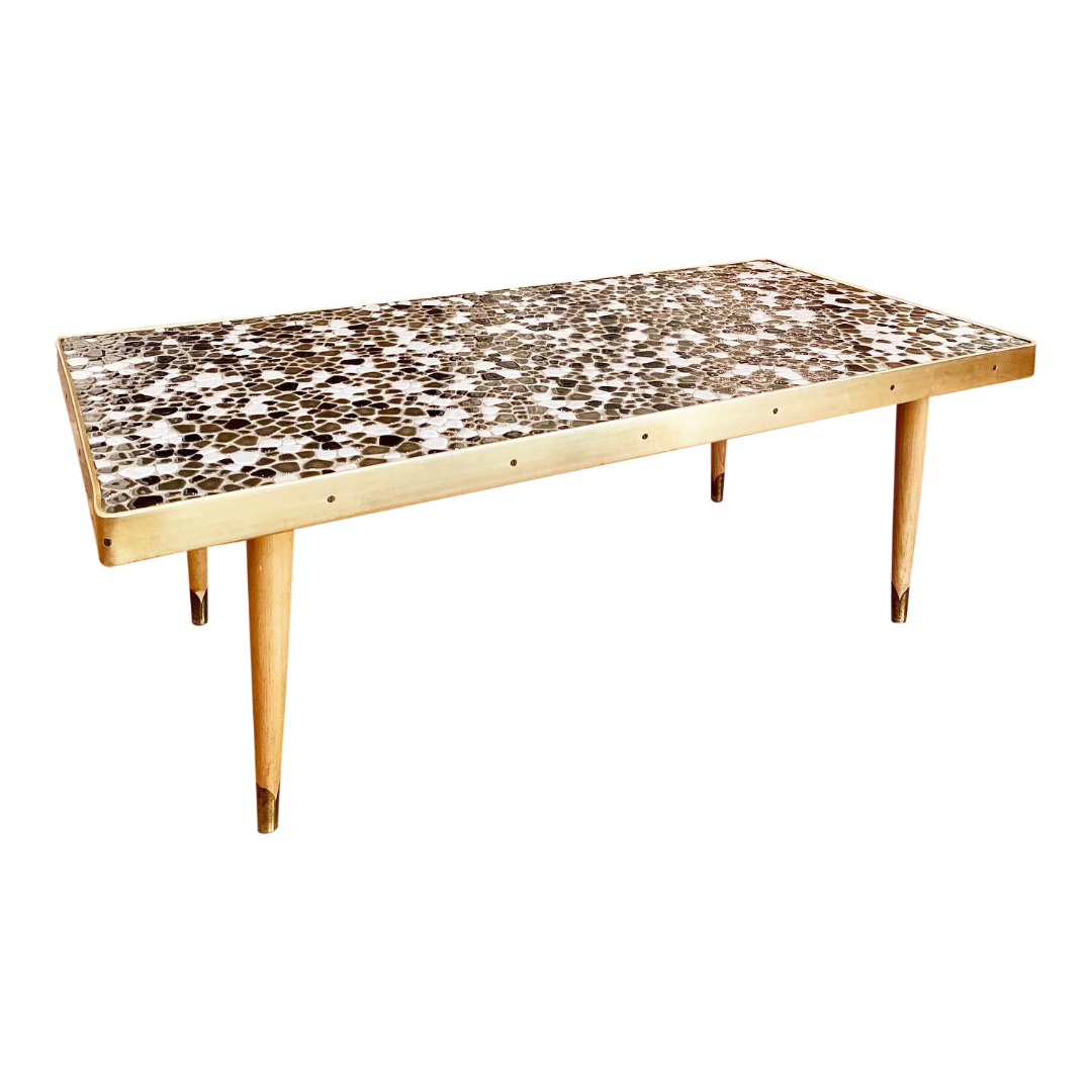 1960s Mid-Century Modern Mosaic Top Brass Coffee Table