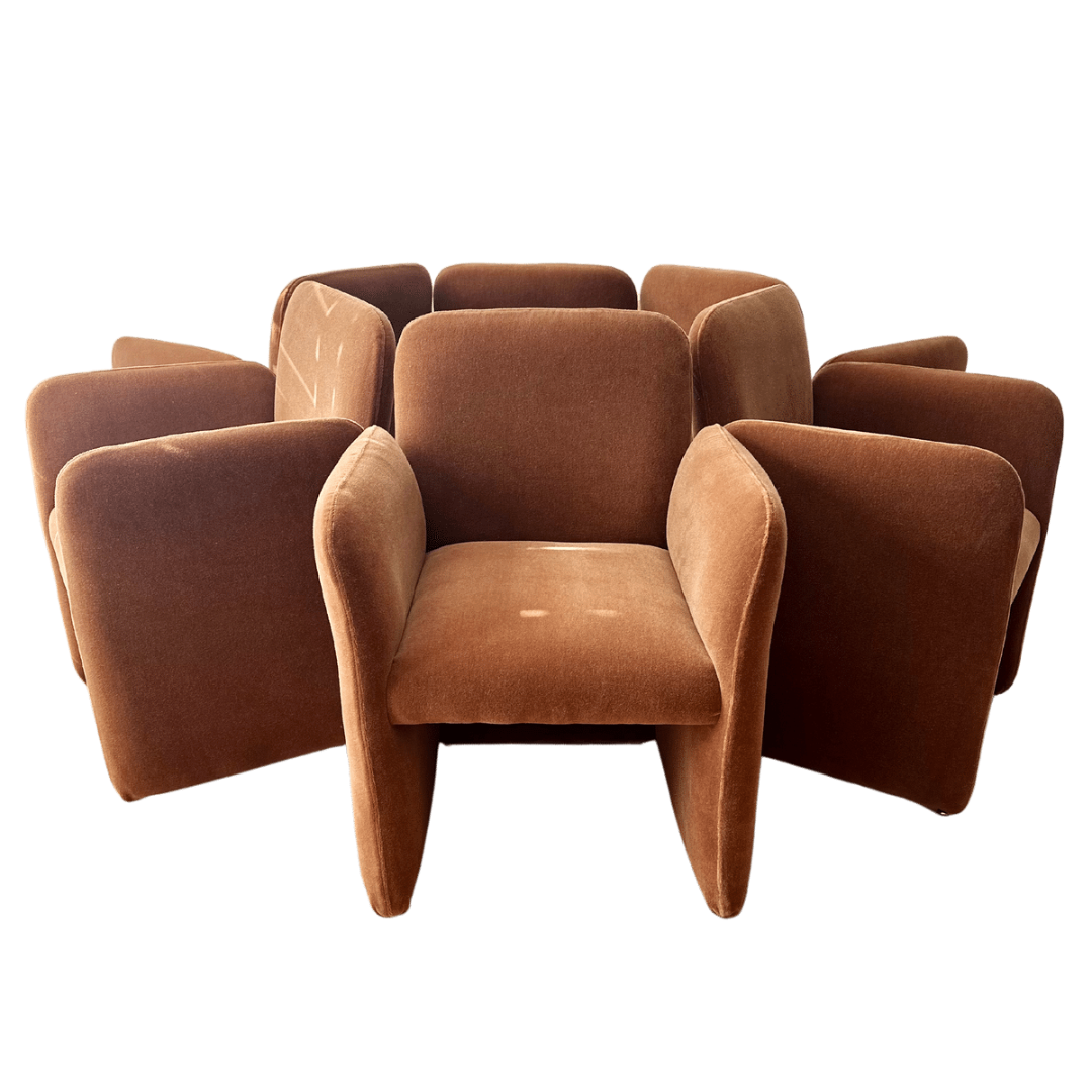 1980s Sculptural Caramel Mohair Dining Chairs - set of 6