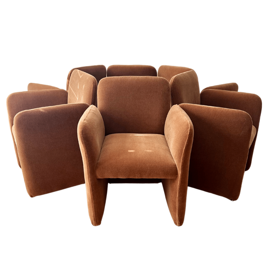 1980s Sculptural Caramel Mohair Dining Chairs - set of 6