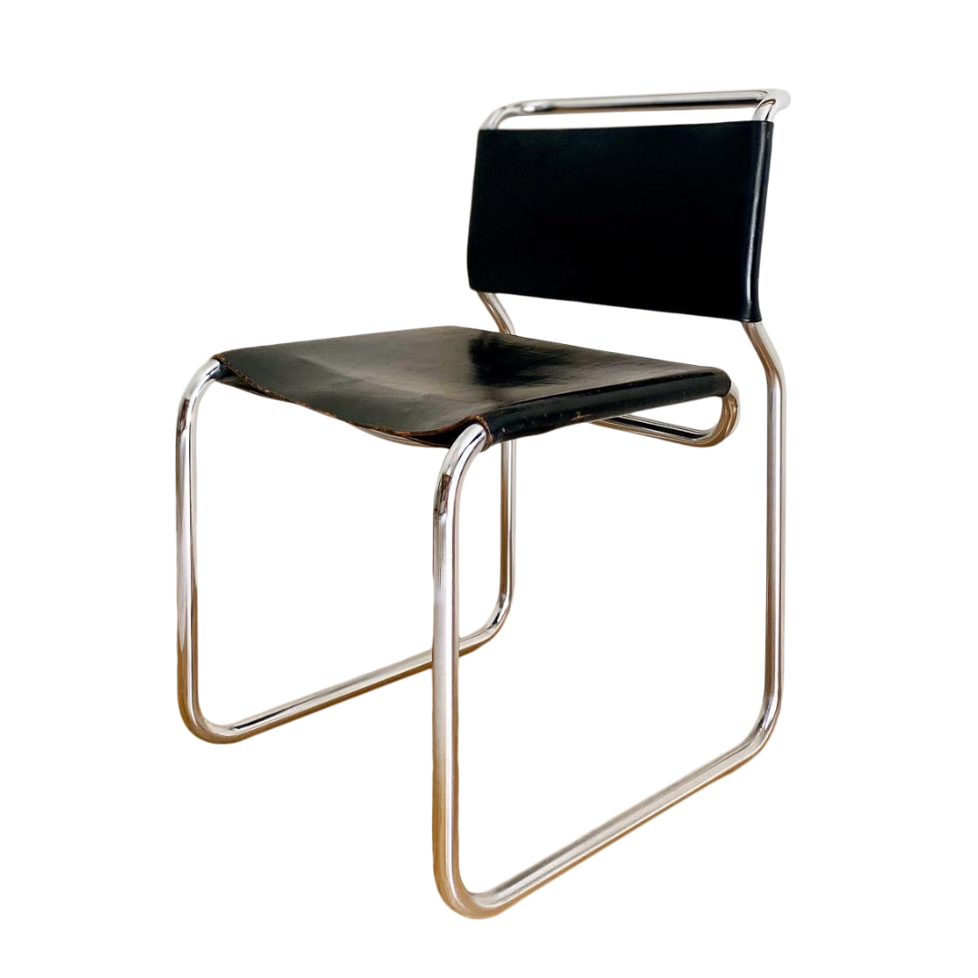 1966 Nicos Zographos Ch66 Cantilevered Chrome and Leather Side Chair