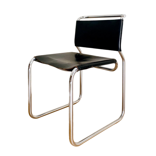 1966 Nicos Zographos Ch66 Cantilevered Chrome and Leather Side Chair