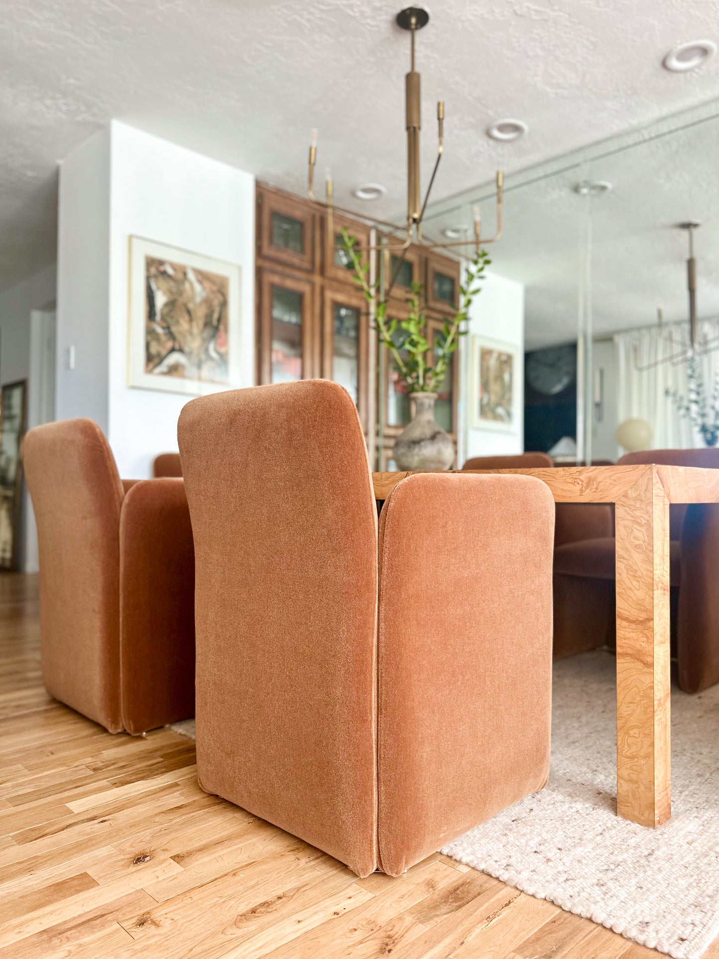 1980s Sculptural Caramel Mohair Dining Chairs - set of 6