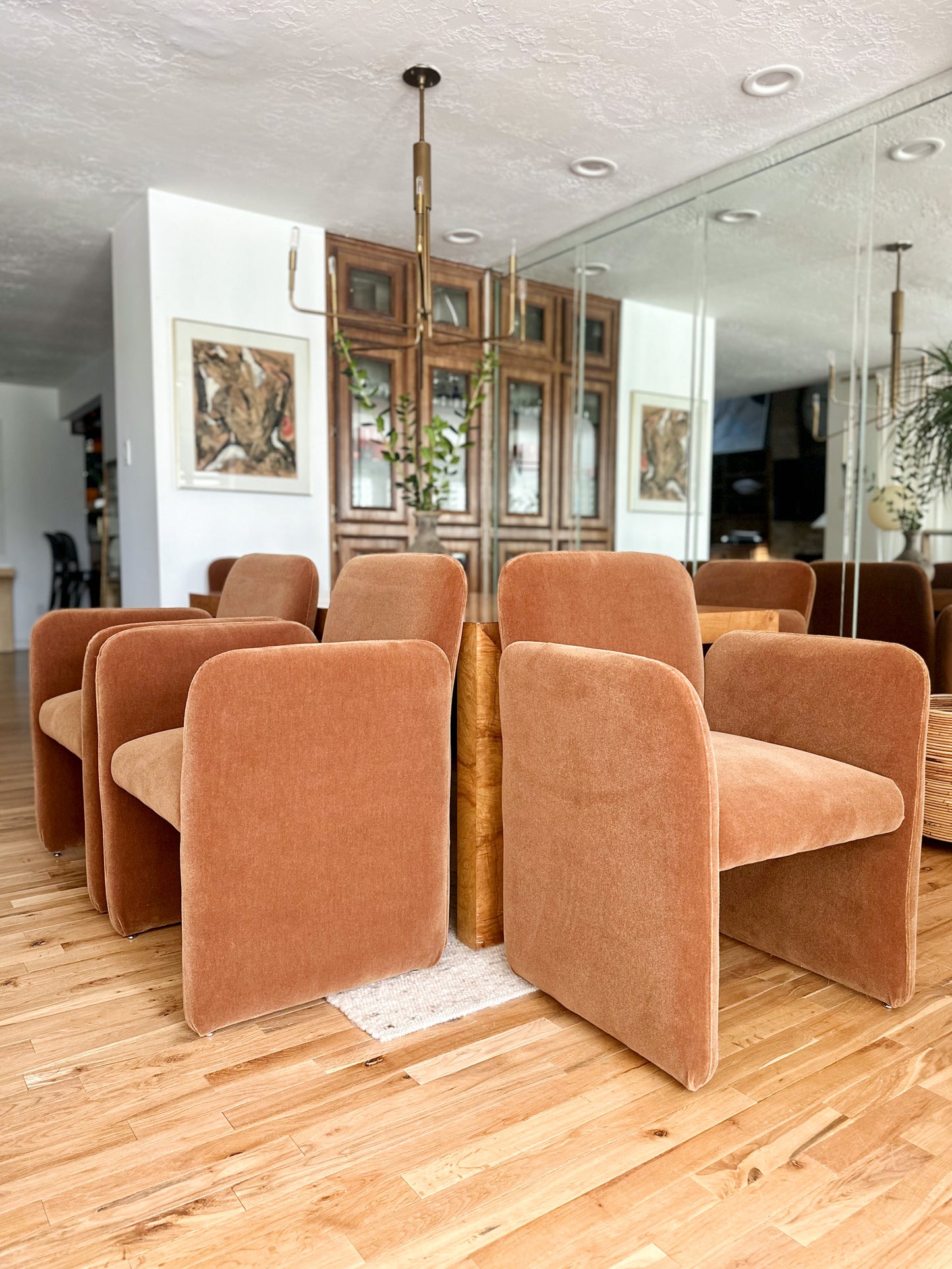 1980s Sculptural Caramel Mohair Dining Chairs - set of 6