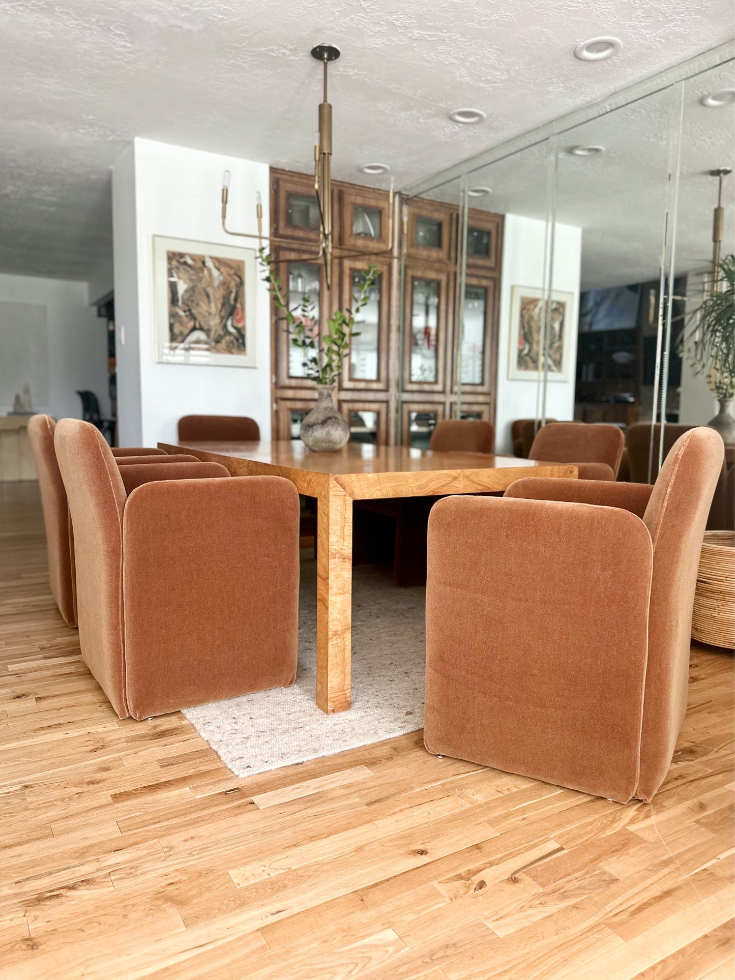 1980s Sculptural Caramel Mohair Dining Chairs - set of 6