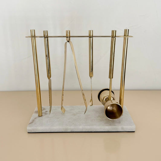 1960s MCM Gold Plated Tool Set on Marble Stand