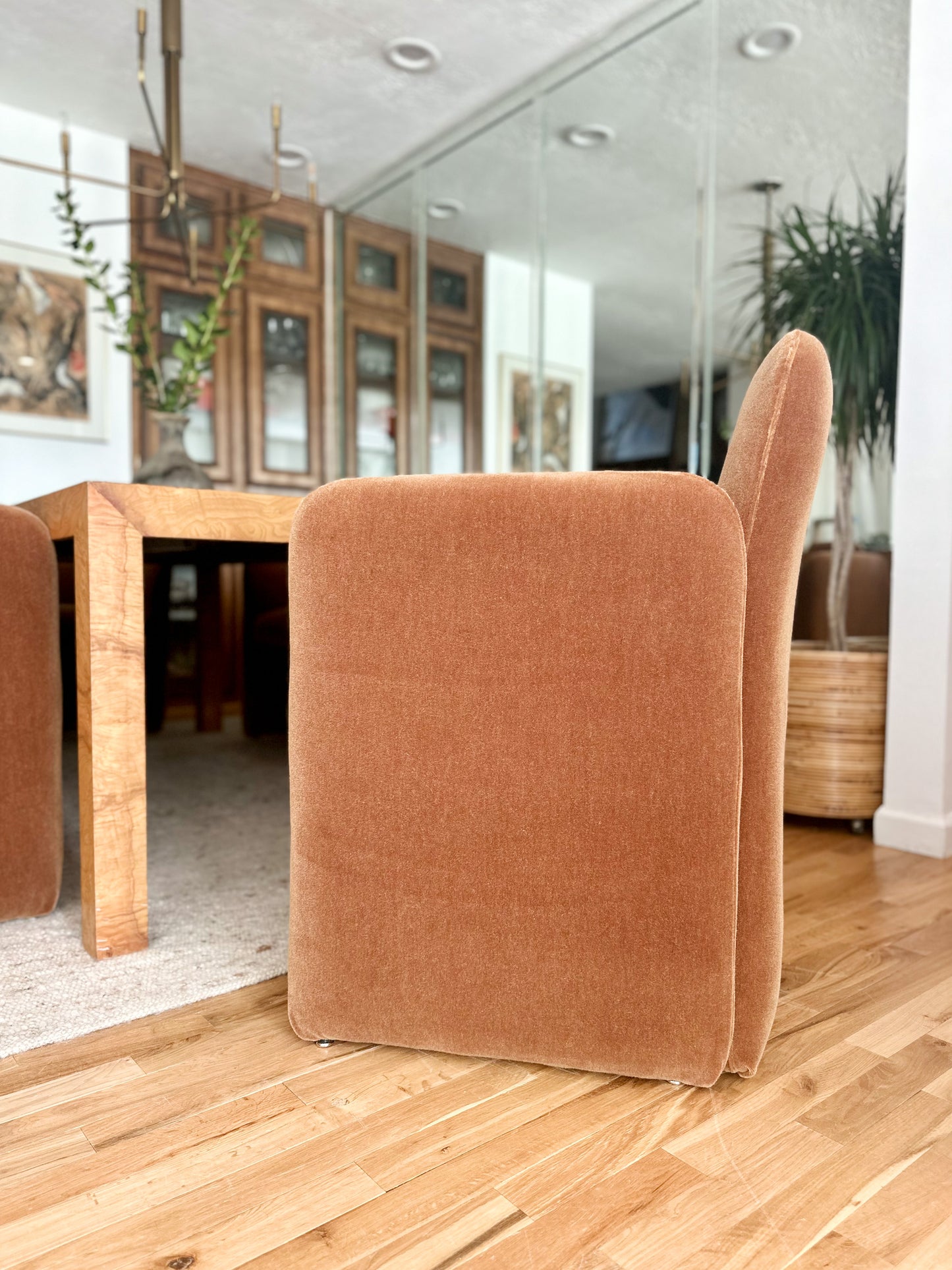 1980s Sculptural Caramel Mohair Dining Chairs - set of 6