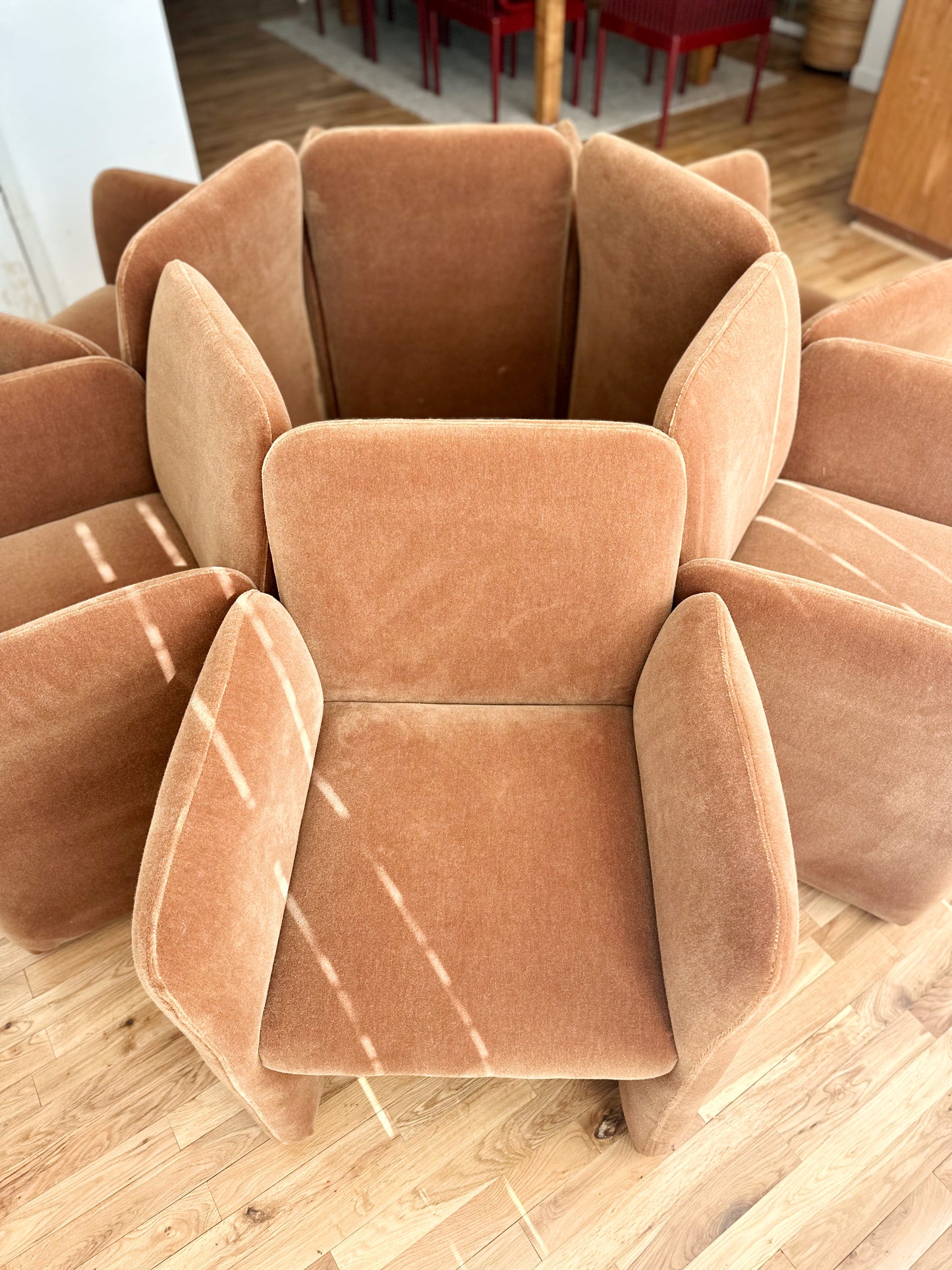 1980s Sculptural Caramel Mohair Dining Chairs - set of 6