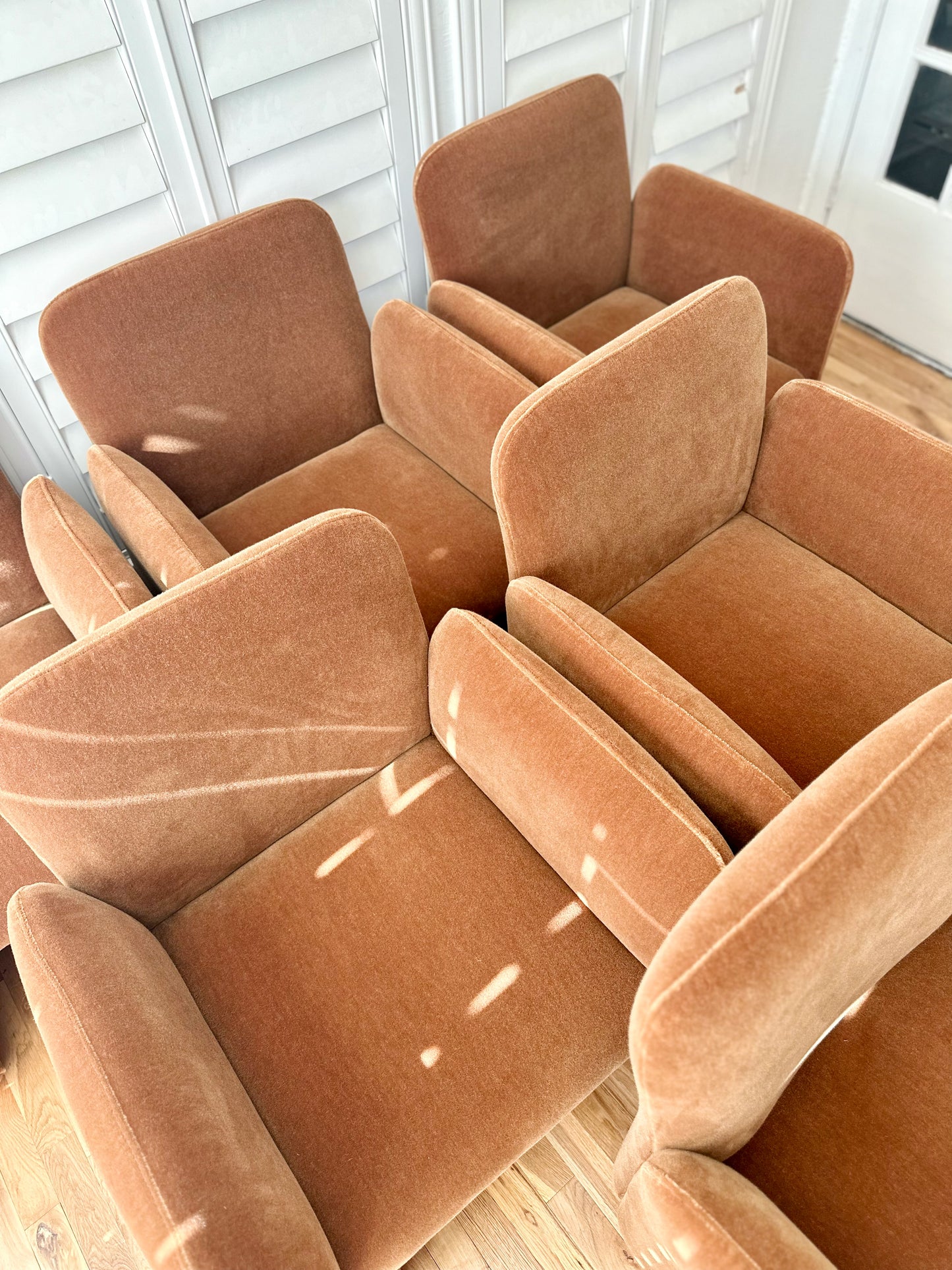 1980s Sculptural Caramel Mohair Dining Chairs - set of 6