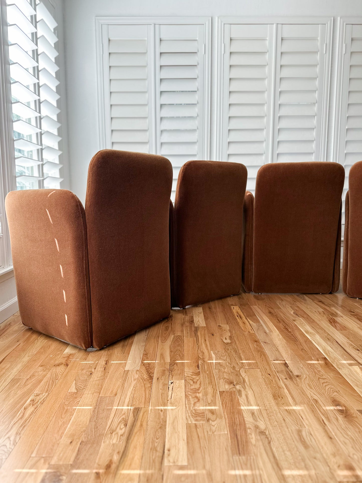 1980s Sculptural Caramel Mohair Dining Chairs - set of 6