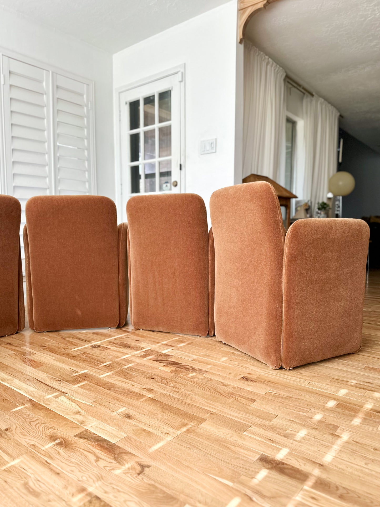 1980s Sculptural Caramel Mohair Dining Chairs - set of 6