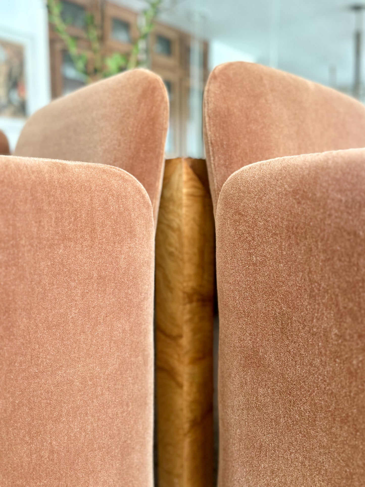 1980s Sculptural Caramel Mohair Dining Chairs - set of 6