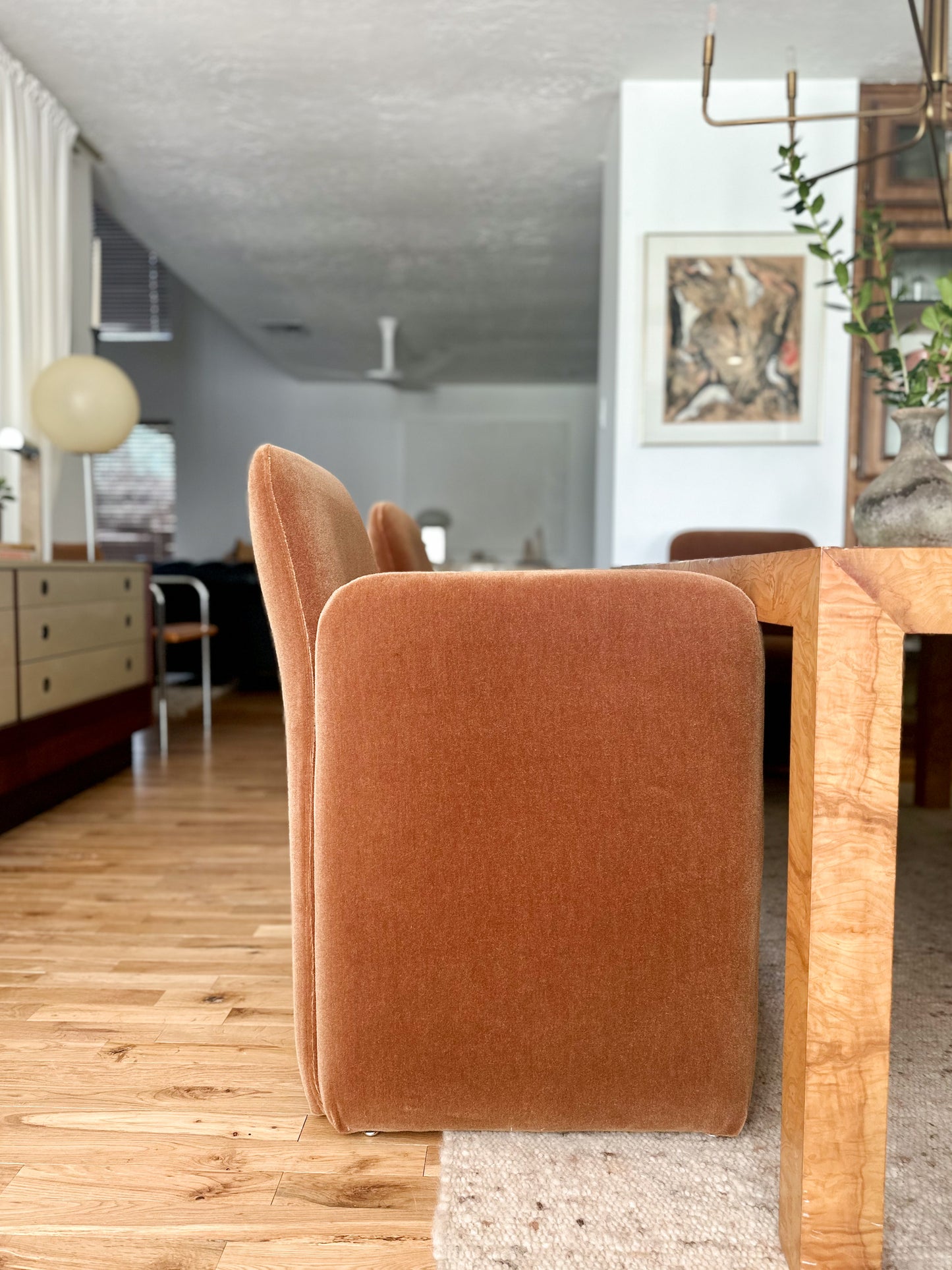 1980s Sculptural Caramel Mohair Dining Chairs - set of 6