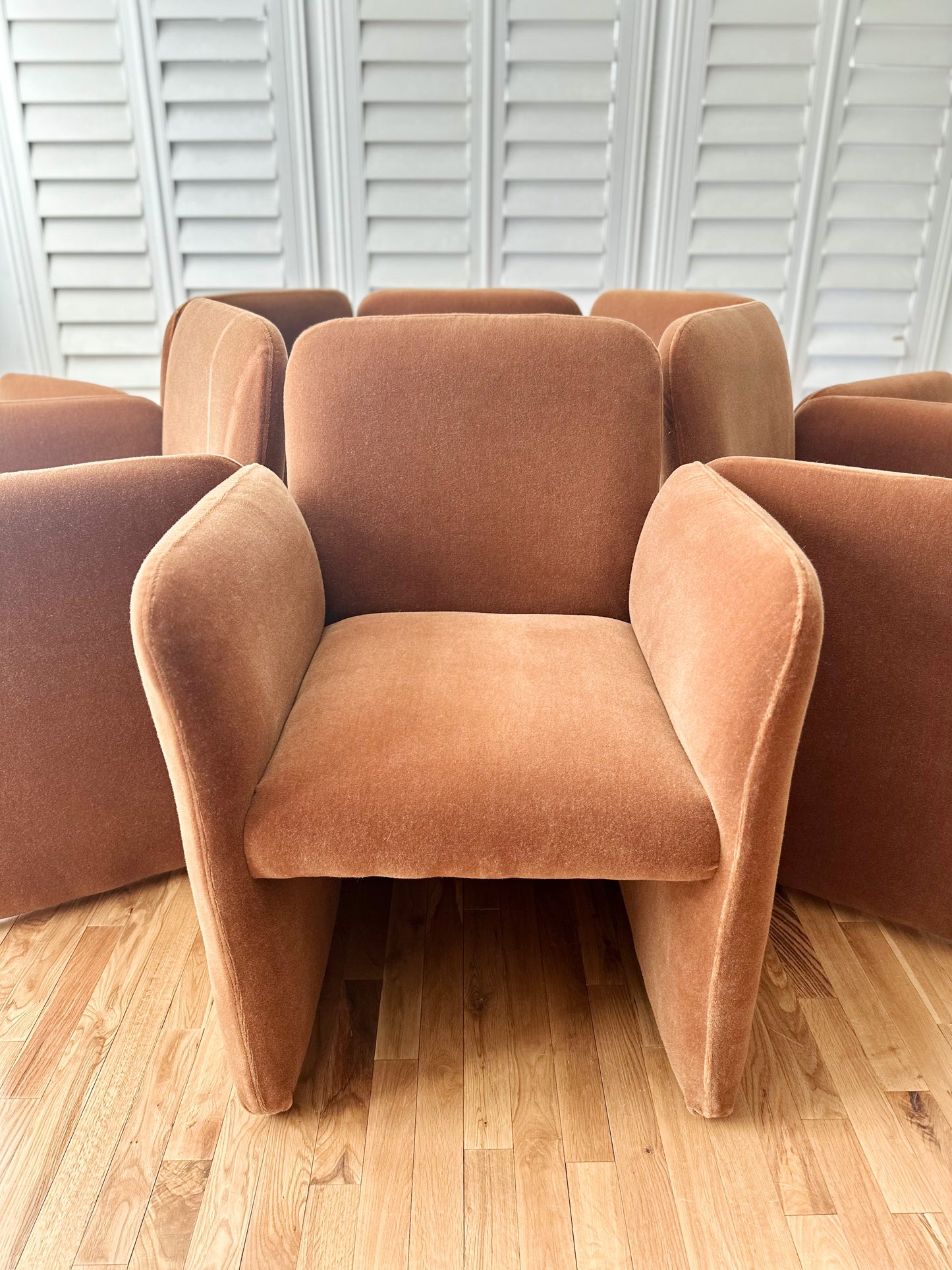 1980s Sculptural Caramel Mohair Dining Chairs - set of 6